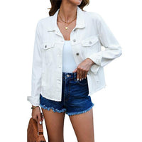 Female Solid Color Casual Embossed Denim Jacket Button Top