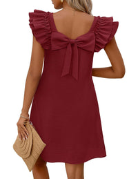 Fashionable Double-Layer Ruffle Sleeve Back-Bow Dress