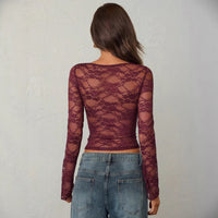 Women's Lace Sheer Long-Sleeve Top