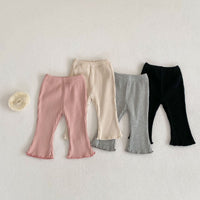 Girls' Fashion Casual Solid Color Stretch Pit Strips Bottoming Pants