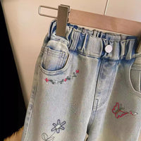 Girls' Fashion Personalized Embroidered Straight Jeans