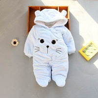 Coral fleece padded baby hooded romper