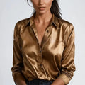 Casual Relaxed Fit Button Up Womens Blouse