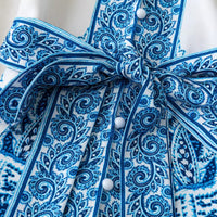 Summer Fashion Mid-Sleeve Lace-Up Floral Dress