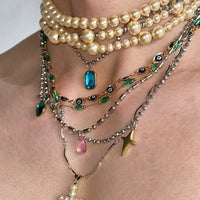 Pearl Titanium Steel Necklace With A Delicate Multi-layer Design