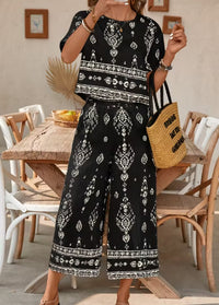 Women's Contrast-Colored Ethnic-Style Printed Set