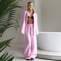 Cotton Shirt Trousers Suit Loose Long Sleeve