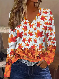 New Stylish Casual Geometric V-Neck Long-Sleeve T-Shirt