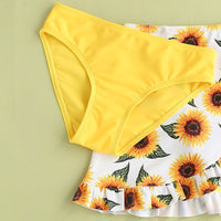 Girls' Sunflower Printed Swimsuit Three-piece Suit