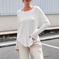 Women's Spring And Autumn Solid Color Curved Bottom Texture Fabric T-shirt