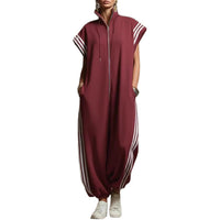 Striped Contrast-Color Jumpsuit With A Zippered Stand Collar
