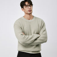 Mens Winter Warm Striped Crew-Neck Sweater