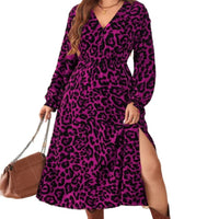 Elegant Sexy Leopard-Print V-Neck Plus-Size Dress For Women