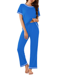 Stylish Home Sleepwear Womens Short-Sleeve Top And Long Pants Set
