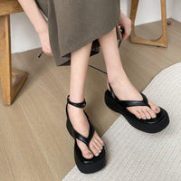 Extra Height, Black Flip-flops Female Summer Outdoor Sandals