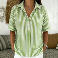 Women's Fashion Casual Striped Short-Sleeve Shirt With Lapel Collar