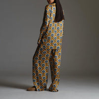 Womens Floral V-Neck Loose Long-Sleeve Jumpsuit With Elastic Pants