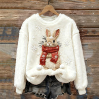Womens Printed Christmas Flannel Hoodie Top