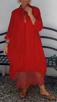 Women's Round-neck Sleeveless Hollow-out Long Dress