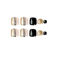 Women's Fashion Black Line Gold Powder Wear Manicure Nails