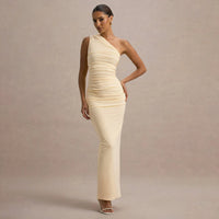 New Solid-color Ruched Off-shoulder Elegant Dress