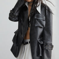 Retro Rub Colored Faux Leather Three-dimensional Pocket Wide Shoulder
