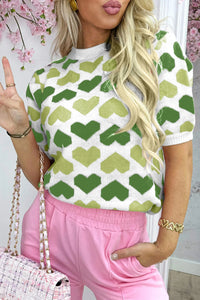 Valentines Day Crew-Neck Short-Sleeve Sweater With A Two-Tone Heart Print