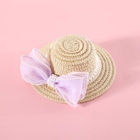 Pet Cat Lady Straw Hat Pearl Bow Woven