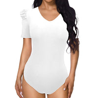 Women's Solid Color Short-sleeved V-neck Jumpsuit