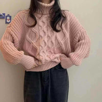 Retro Autumn And Winter Turtleneck Sweater Twisted Short Long-sleeved Sweater Top
