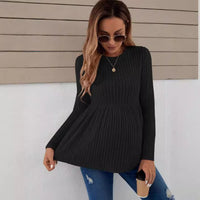 Long Sleeve Maternity Top Solid Color Pullover T-shirt