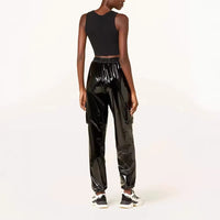 Mirror-finish Patent Leather Stretchy Loose Casual Leather Pants