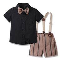 Children's Short-sleeved Cardigan Suspender Shorts Two-piece Set