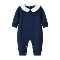 Babies' Knit Jumpsuit Bear Crocheted Dark Blue Cotton Wool Romper