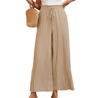 Summer Textured Trousers Commuter Casual High-Waist Wide-Leg Pants Womens