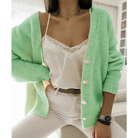 Autumn And Winter Women's European And American Keep Warm Pure Color Loose Knitted Cardigan Coat