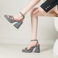 Denim-strapped Sandals With A Round Toe And Chunky Heel For Women