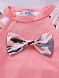 Girls Bow Camouflage Stitching Headwear Suit