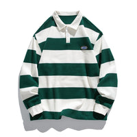 Striped Matching Hong Kong Style Pairs Of Pearl Cotton Sweater Lapel Polo Shirt