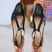 Soft Leather Pointed Cross-strap Hollow Leather Shoes
