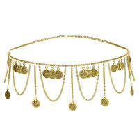 Retro Ethnic Tassel Geometric Coin Long Waist Chain