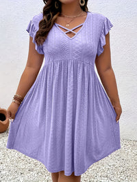 Womens V-neck Hollow-out Short-Sleeve Blouse Dress