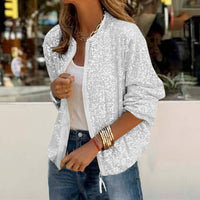 Casual Fashionable Sequins Short Zip Jacket