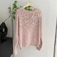 Sweet Design Idle Style Sequined Sweater For Women Spring And Autumn New Knitted Cardigan Outerwear Top
