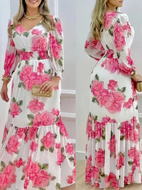 Womens Stylish Floral-print Elegant Dress