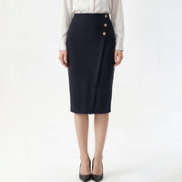 High-waisted Figure-flattering Sheath-style Straight Midi Skirt With A Slit Womens
