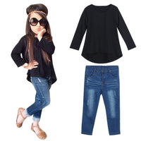 Black Long T-Shirt Blue Jeans Children's Suit