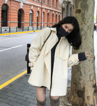 Double-sided waist belt tie trench coat woolen mid-length coat