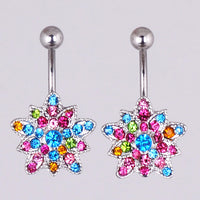 Colorful lotus belly ring with diamonds