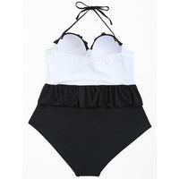 One-piece black and white stitching lace sexy swimsuit
